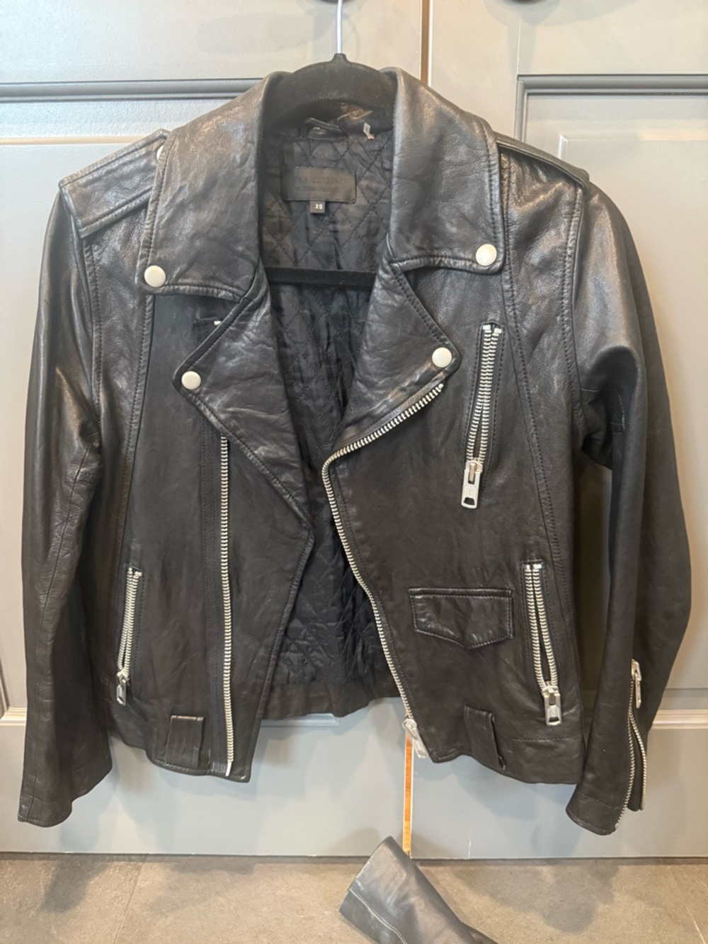 Nili Lotan Black Leather Motorcycle Jacket with Silver Hardware